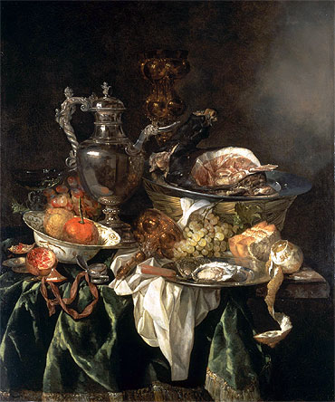 Still Life with a Silver Wine Jar with a Reflected Portrait of the Artist, n.d. | Abraham Beyeren