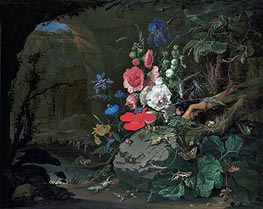 Flowers and Animals in a Casemate | Abraham Mignon | Painting Reproduction