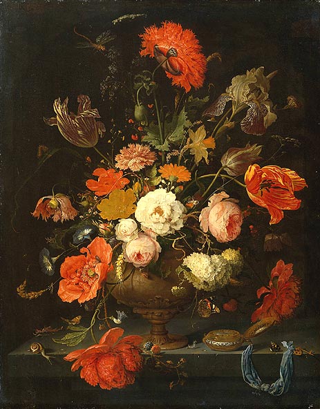 Still Life with Flowers and Watch, c.1664/79 | Abraham Mignon | Giclée Leinwand Kunstdruck