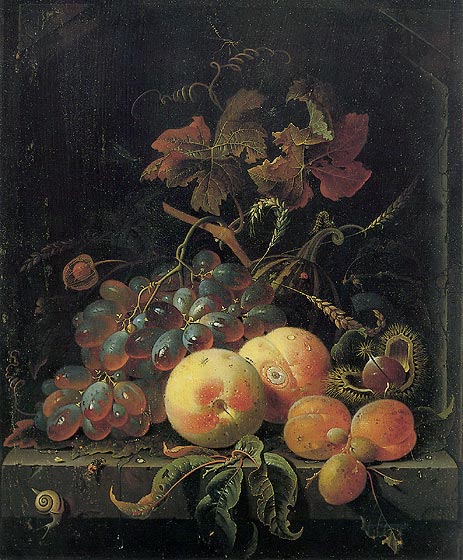Fruit Still Life with Peaches, Grapes and Apricots, n.d. | Abraham Mignon