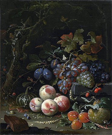 Stillleben mit Früchten, Laub und Insekten, c.1669 | Abraham Mignon
