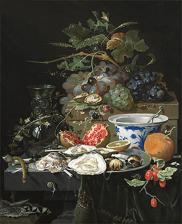 Stillleben mit Früchten, Austern und Porzellanschale, c.1660/79 | Abraham Mignon
