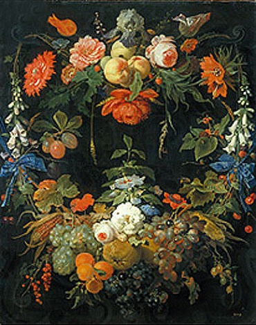 Abraham Mignon | A Floral Wreath and Fruits, undated | Giclée Canvas Print