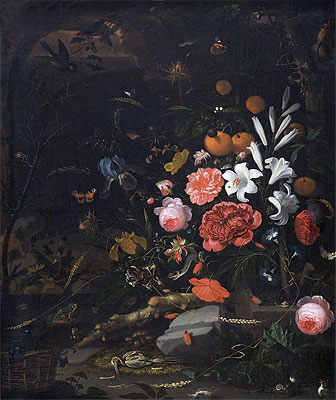 Abraham Mignon | Still Life with Flowers and Animals, 1670 | Giclée Canvas Print