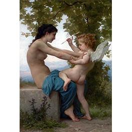 Junges Mädchen das gegen Eros sich verteidigt - Bouguereau