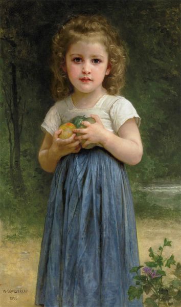 Little Girl Holding Apples in Her Hands, 1895 | Bouguereau | Giclée Canvas Print