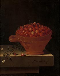 Eine Schale mit Erdbeeren auf einem Steinsockel, 1696 von Adriaen Coorte | Leinwand Kunstdruck