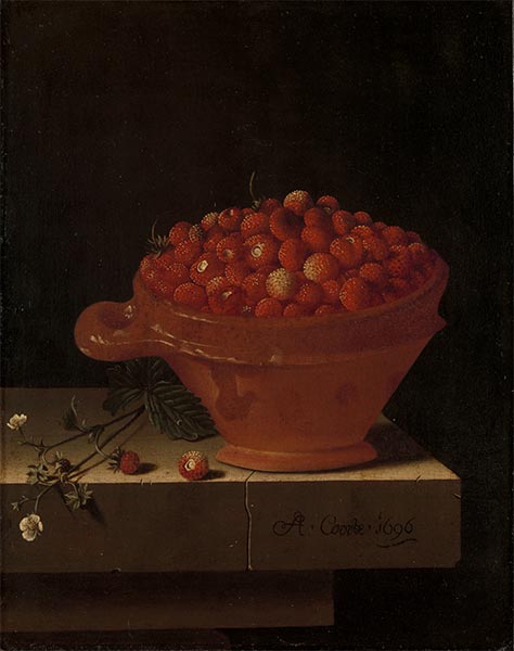 Adriaen Coorte | A Bowl of Strawberries on a Stone Plinth, 1696 | Giclée Canvas Print