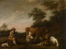 Landschaft mit Hirte und Milchmädchen, 1661 von Aelbert Cuyp | Leinwand Kunstdruck