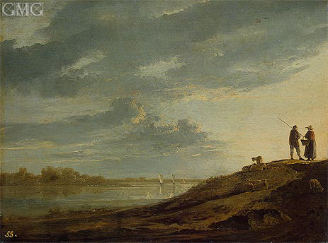 Aelbert Cuyp | Sunset over the River, c.1650 | Giclée Canvas Print
