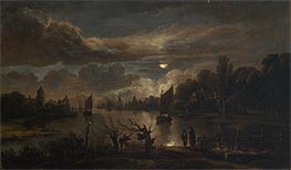 Aert van der Neer | Moonlight Landscape with Wide Channel, undated | Giclée Canvas Print