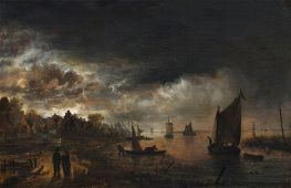 River Landscape in the Moonlight, c.1645/48 | Aert van der Neer