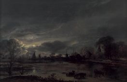 Moonlit Landscape, c.1650 | Aert van der Neer