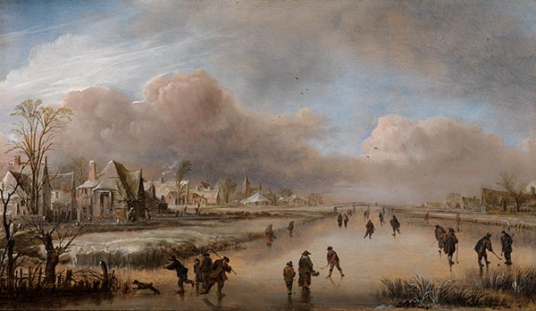 Schlittschuhläufer auf einem Kanal, n.d. von Aert van der Neer | Giclée Leinwand-Kunstdruck