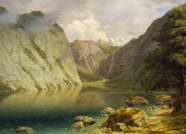 Eine westliche Landschaft, 1860s von Bierstadt | Leinwand Kunstdruck