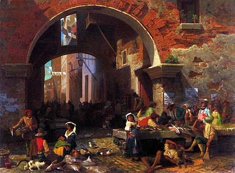 Roman Fish Market, Arch of Octavius, 1858 | Bierstadt | Giclée Canvas Print