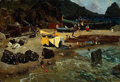 Fishing Boats at Capri, 1857 | Bierstadt | Giclée Leinwand Kunstdruck