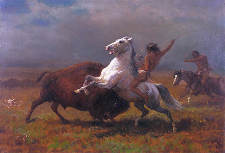 Indians Hunting Buffalo, c.1888 | Bierstadt | Giclée Leinwand Kunstdruck