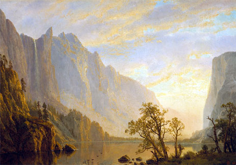 Bergszene und Fluss, n.d. | Bierstadt | Giclée Leinwand Kunstdruck