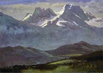Summer Snow on the Peaks or Snow Capped Mountains, indated | Bierstadt