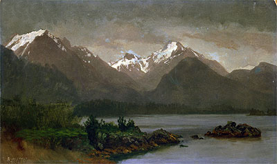 Mountains and Lake, indated | Bierstadt | Giclée Canvas Print