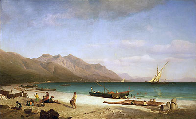 Die Bucht von Salerno, 1858 | Bierstadt | Giclée Leinwand Kunstdruck
