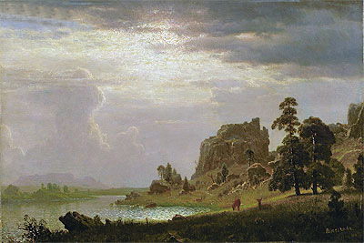 Am Süßwasser in der Nähe des Teufelstors, 1860 | Bierstadt | Giclée Leinwand Kunstdruck