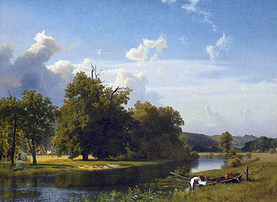 A River Landscape, Westphalia, 1855 | Bierstadt | Giclée Leinwand Kunstdruck