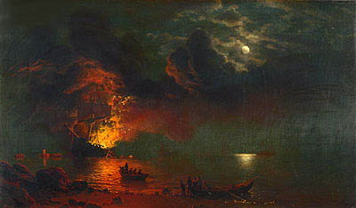 The Burning Ship, 1869 | Bierstadt | Giclée Leinwand Kunstdruck