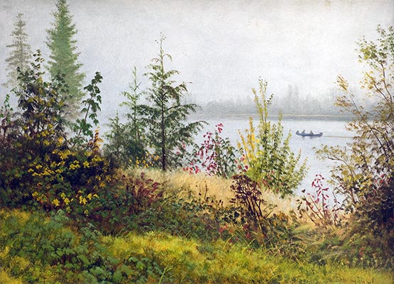 Bierstadt | Canoe on Northern River, 1889 | Giclée Canvas Print