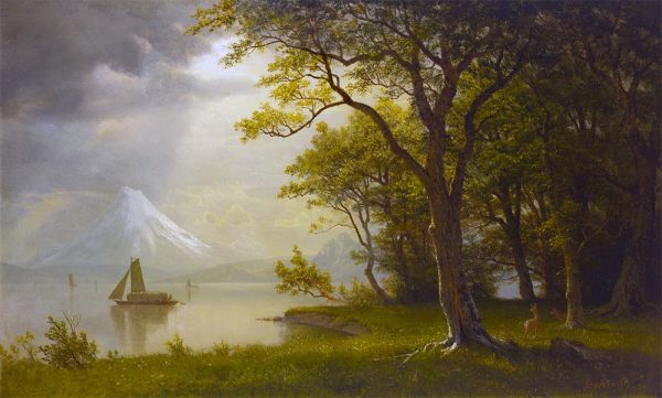 Mount Hood, Columbia River, 1870 | Bierstadt | Giclée Leinwand Kunstdruck