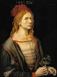 Self Portrait with a Thistle, 1493 by Durer | Canvas Print