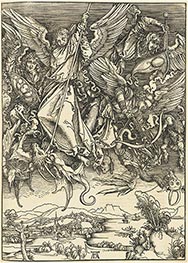 Der heilige Michael kämpft gegen den Drachen, 1514 von Durer | Papier-Kunstdruck