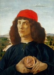 Portrait of a Young Man with a Medallion of Cosimo de' Medici, c.1470/75 by Botticelli | Canvas Print