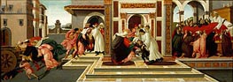 Four Scenes from the Early Life of Saint Zenobius  from Two Spalliera Panels, c.1500 von Botticelli | Leinwand Kunstdruck