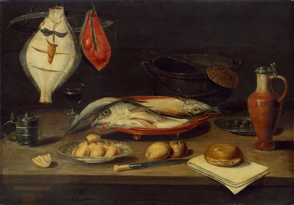 Alexander Adriaenssen | Mahlzeitstillleben mit Fischen, n.d. | Giclée Leinwand Kunstdruck