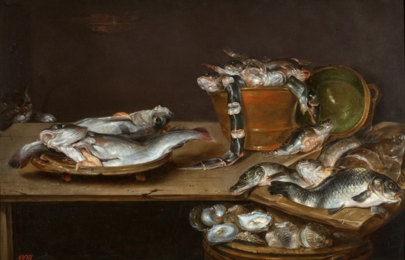 Still Life of Fish and Oysters with a Cat, n.d. | Alexander Adriaenssen | Giclée Canvas Print