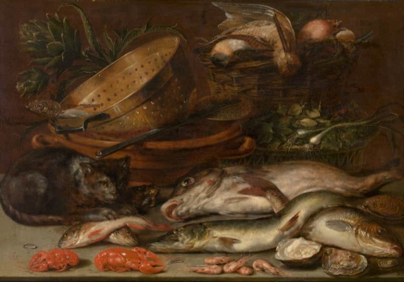 Fish, Crustacea, Poultry, Vegetables and a Cat, c.1630 | Alexander Adriaenssen | Giclée Canvas Print