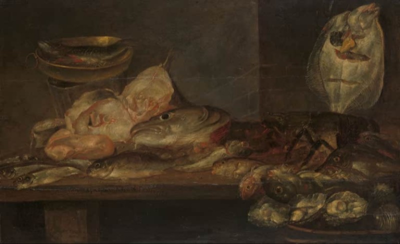 Still Life with Fish and a Lobster and Oysters on a Table, 1660 | Alexander Adriaenssen | Giclée Canvas Print