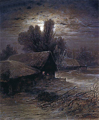 Moonlight Night in Village (Winter Night), 1869 | Alexey Savrasov | Giclée Canvas Print