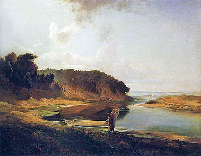 Landscape with River and Fisherman, 1859 | Alexey Savrasov