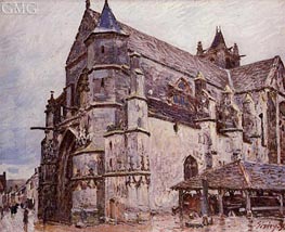 Die Kirche von Moret-sur-Loing, Regenwetter, Morgen, 1893 von Alfred Sisley | Leinwand Kunstdruck