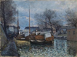 Lastkähne auf dem St. Martin-Kanal, 1870 von Alfred Sisley | Leinwand Kunstdruck