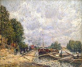 Barges at Billancourt, 1877 by Alfred Sisley | Canvas Print