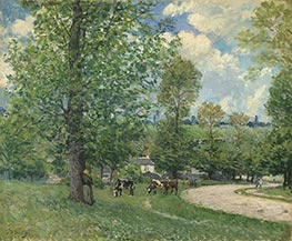 Kühe auf der Weide, Louveciennes, 1874 von Alfred Sisley | Leinwand Kunstdruck