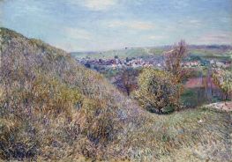 Auf den Hügeln von Moret im Frühling - Morgen, 1880 von Alfred Sisley | Leinwand Kunstdruck