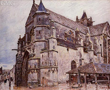 Die Kirche von Moret-sur-Loing, Regenwetter, Morgen, 1893 | Alfred Sisley | Giclée Leinwand Kunstdruck