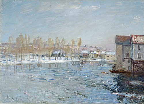 The Loing and the Mills of Moret, Snow Effect, 1891 | Alfred Sisley | Giclée Canvas Print
