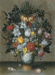 Chinese Vase with Flowers, Shells and Insects | Ambrosius Bosschaert | Painting Reproduction