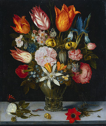 Flowers in a Glass, 1606 | Ambrosius Bosschaert | Giclée Canvas Print